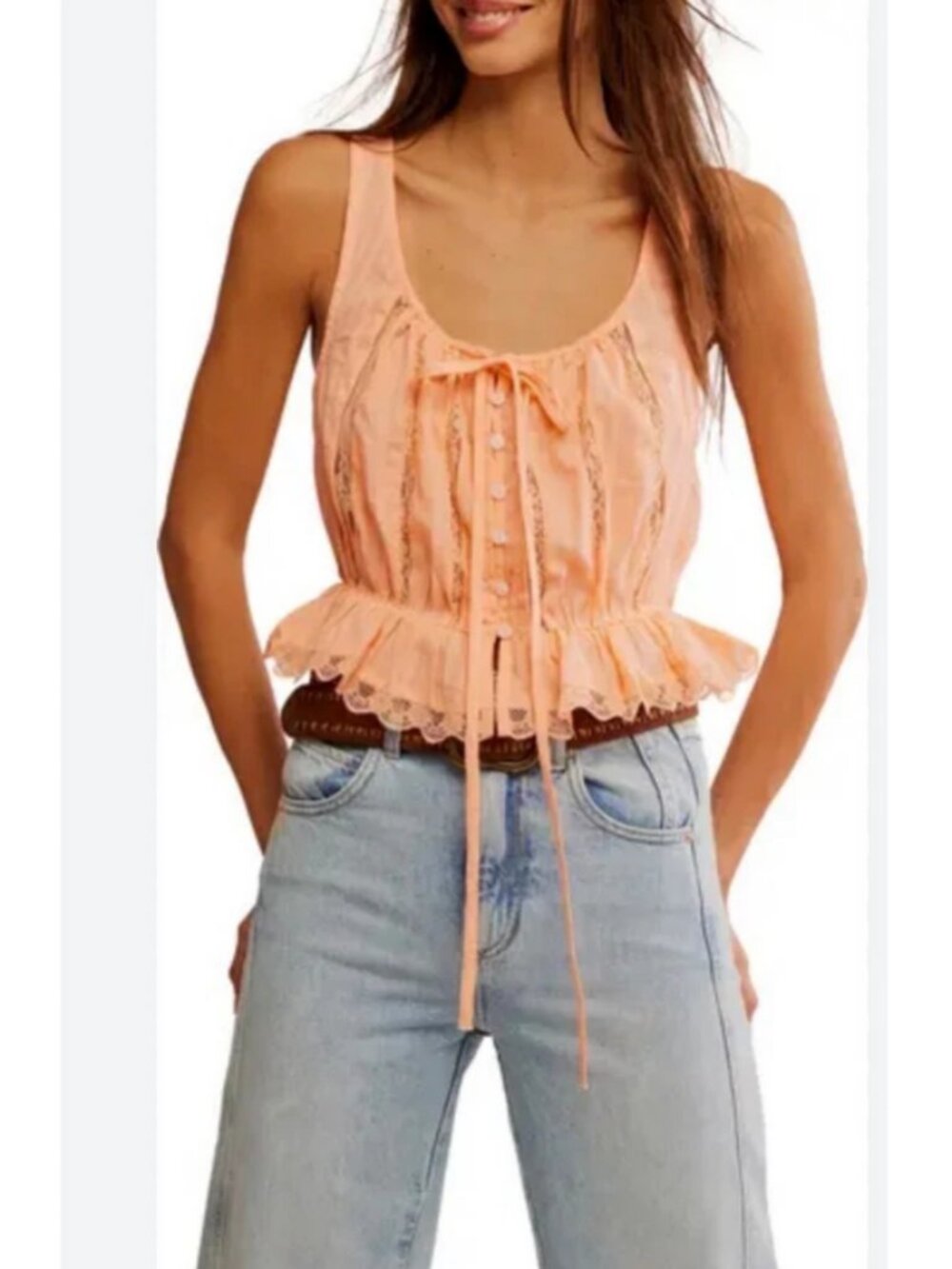 Free People Alana Lace Tank Sleeveless Buttondown Cropped Top XL